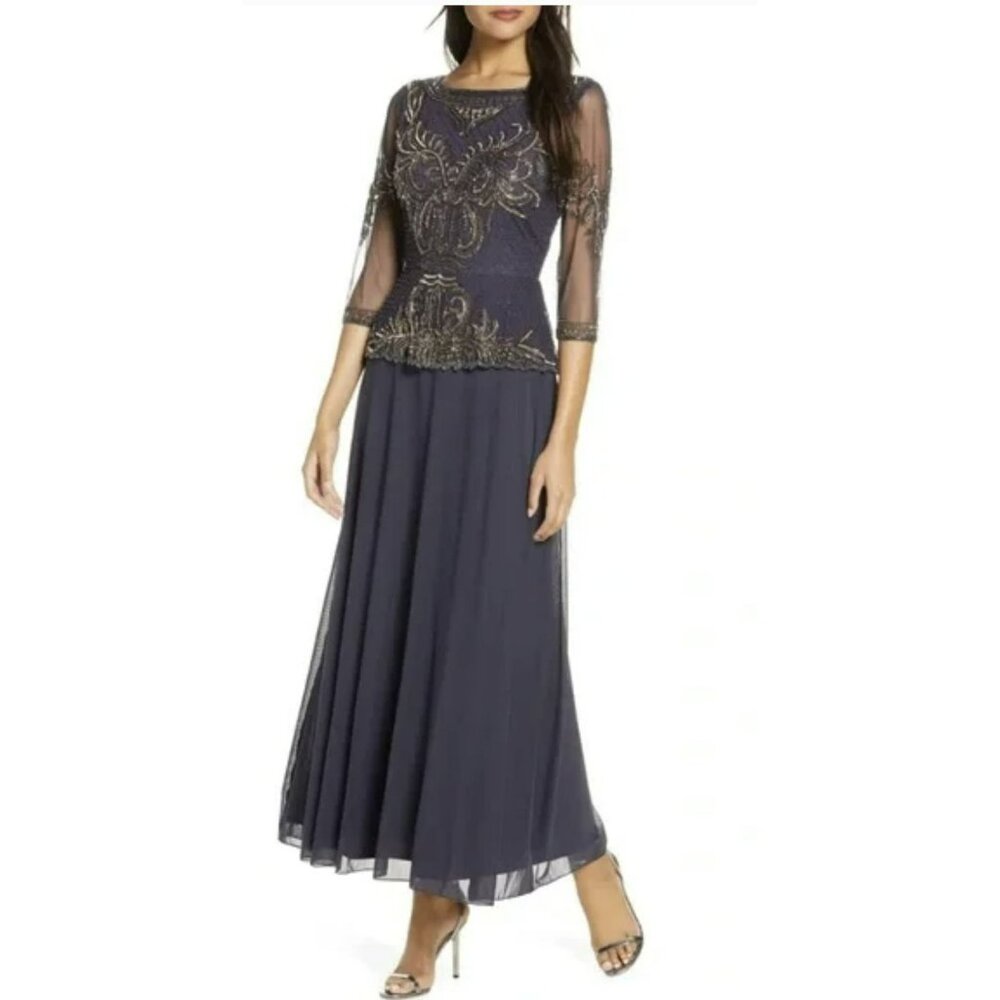 Pisarro Nights Maxi Dress Sequins Beaded Embellished Evening Gown Dress Sz 4 NWT